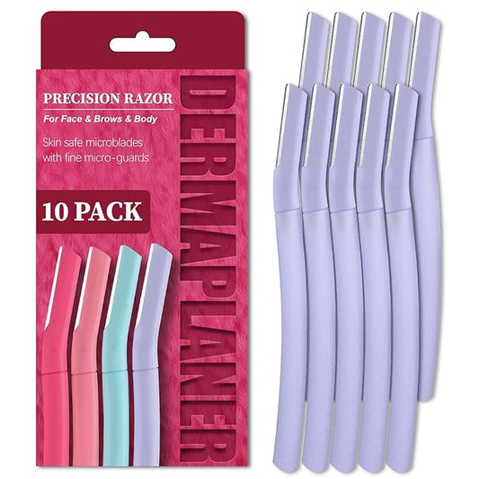 Face Razors for Women, Dermaplane Razor for Women Face, Eyebrow Razor, Facial Razors, Dermaplaning Tool, Gentle Skin Exfoliation Microblades for Sensitive Skin, Peach Fuzz Remover, 10 Count (Lilac)-Velvo Beauty