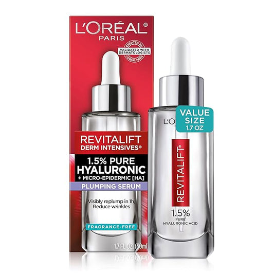 L'Oreal Paris Revitalift 1.5% Pure Hyaluronic Acid Face Serum, Hydrate & Reduce Wrinkles, Fragrance Free 1.7 oz-Velvo Beauty