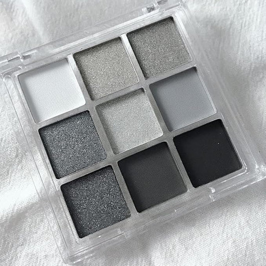Black Smokey Eyeshadow Palette, 9 Colors Black Silver Gray White Goth Eyeshadow Makeup Palette, Waterproof Cool Toned Matte Glitter Eyeshadow Palette Sombras De Ojos Profesional-Velvo Beauty