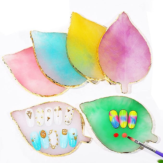 1 Piece Nail Art Palette Nail Polish Palette Mixing Palette Makeup Plate Nail Plates for Nail Art Nail Tip Holder Nail Art Display (Blue Leaf)-Velvo Beauty