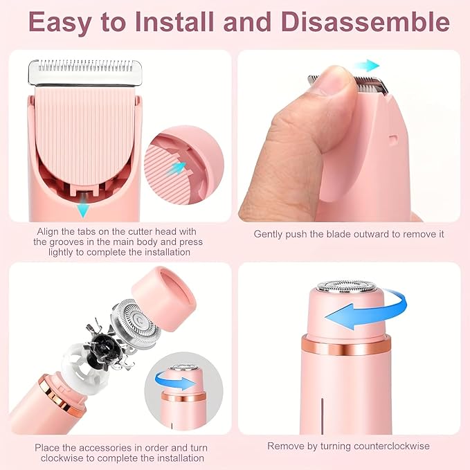 2025 Womens Shaver Dual-Head Bikini Trimmer for Women 2-in-1 Women's Body Shaver USB Charge Waterproof Painless Electric Razors for Silk Skin (Pink)-Velvo Beauty
