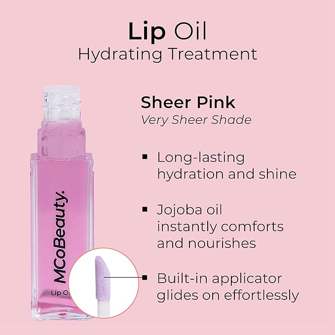 MCoBeauty Lip Oil Hydrating Treatment, Pink Lady, Moisturizing Shine for Naturally Beautiful Lips, Vegan, Cruelty Free Cosmetics-Velvo Beauty