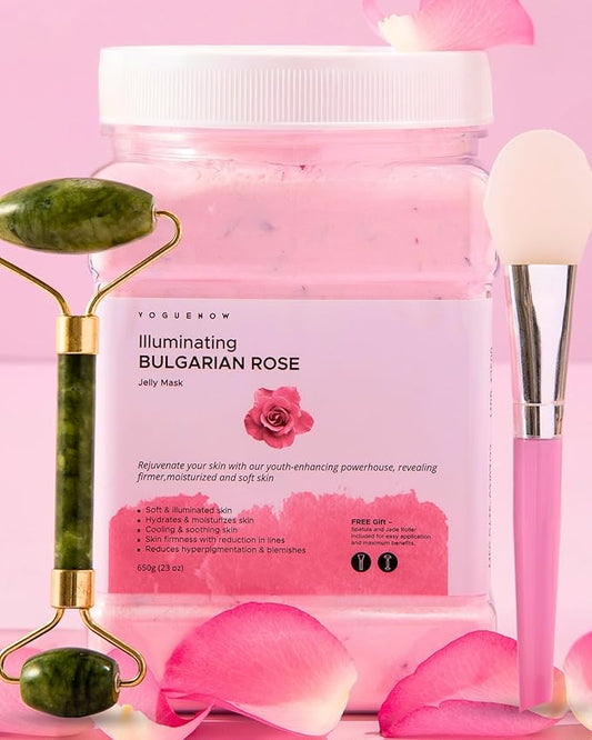 Jelly Face Mask for Facials - Bulgarian Rose Hydrating, Brightening & Nourishing Jelly Mask with Free Jade Roller & Spatula | Professional Hydrojelly Masks | Vajacial Jelly Mask Powder | 23 Oz Jar-Velvo Beauty