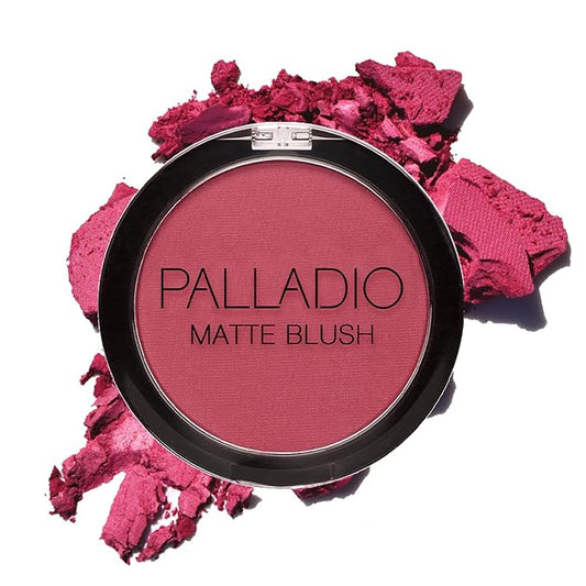 Palladio Matte Blush, Brushes onto Cheeks Smoothly, Soft Matte Look and Even Finish, Flawless Velvety Coverage, Effortless Blending Makeup, Flatters the Face, Convenient Compact, Velvetine-Velvo Beauty