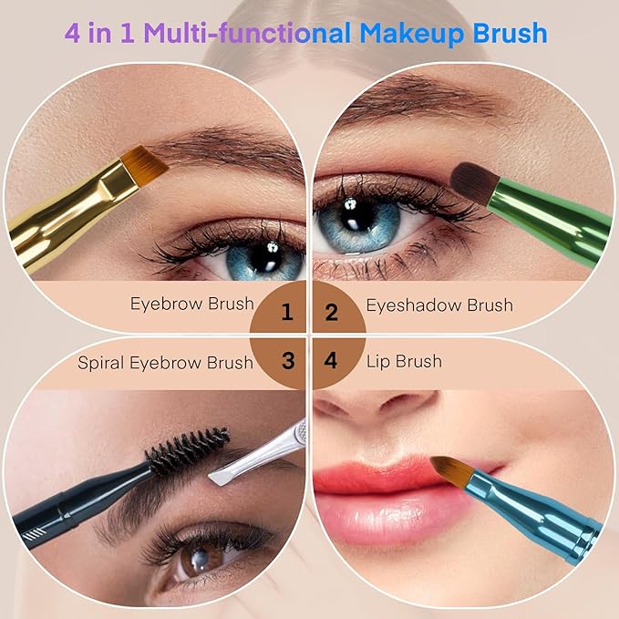 Unaone 4 in 1 Makeup Brush - Lip Brush for Lipstick, Eyebrow, Eyeshadow, Spiral Eyebrow Portable Detachable Multi-functional Lipstick Brush for Makeup-Velvo Beauty