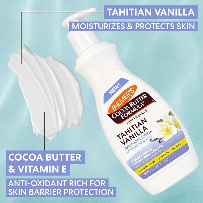 Palmer's Cocoa Butter Formula Tahitian Vanilla Body Lotion, 13.5 Oz, Daily Moisturizing Lotion for Dry Skin with Shea Butter & Vitamin E, Hydrates & Protects, Helps Provide 48-Hour Deep Moisture-Velvo Beauty