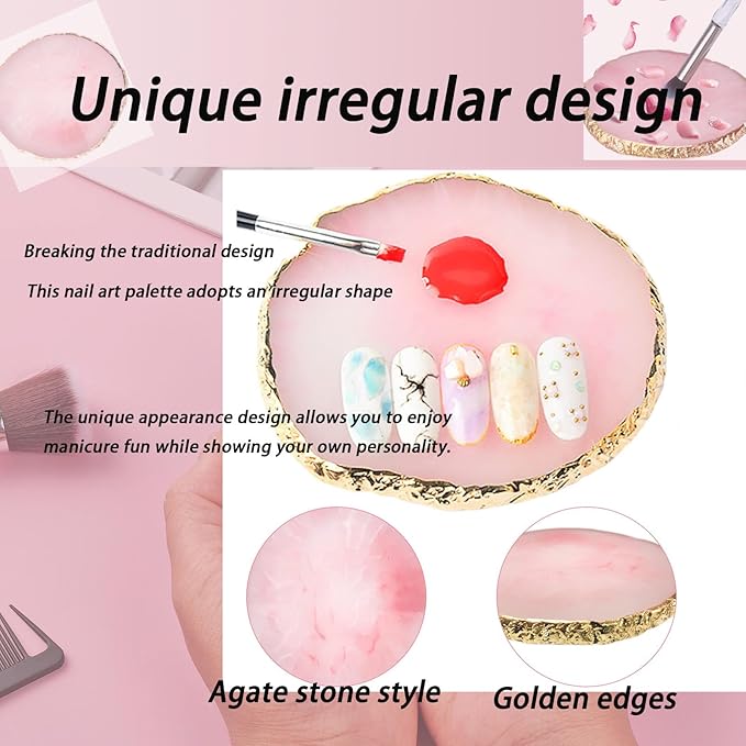 Makeup Palette Tray, Nail Tech Bag, Resin Nail Art Palette Makeup Mixing Palette Gold Edge Nail Art Tools Gel Design Nail Tray DIY, Mixing Palette, Nail Palette (3.86 x 3.43inch Pink)-Velvo Beauty