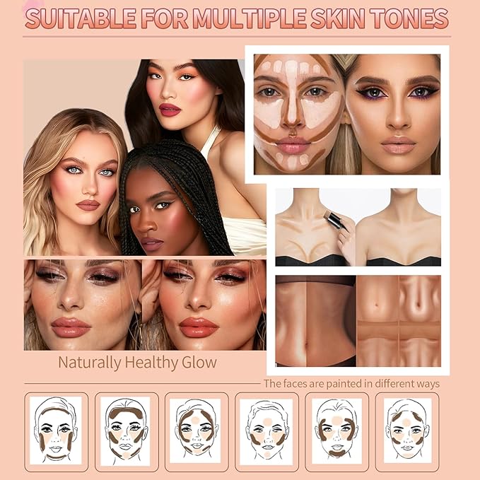 3Pcs Cream Contour Stick, with Highlighter Stick Milk Bronzer Stick Blush Stick, Face Contour Stick Highlighter Makeup with Makeup Brush and Sponge, Easy to Sculpt the Face, Long Lasting-Velvo Beauty