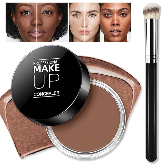 Cream Concealer Full Coverage Makeup, Matte Color Correcting Concealer with Brush, Waterproof, Conceals Blemish, Pores and Spots, Under Eye Makeup Concealer for Dark Circles (#07 DEEP)-Velvo Beauty