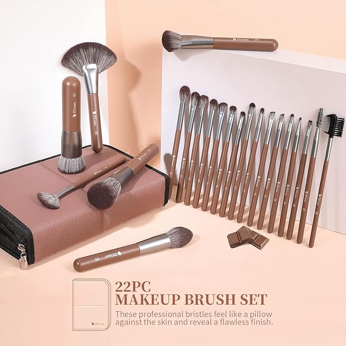 DUcare Professional Makeup Brush Set 22Pcs with Travel Case Synthetic Kabuki Foundation Brush, Face Powder Brush, Blush Brush, Concealer Brush, Eyeshadow Brushes-Velvo Beauty