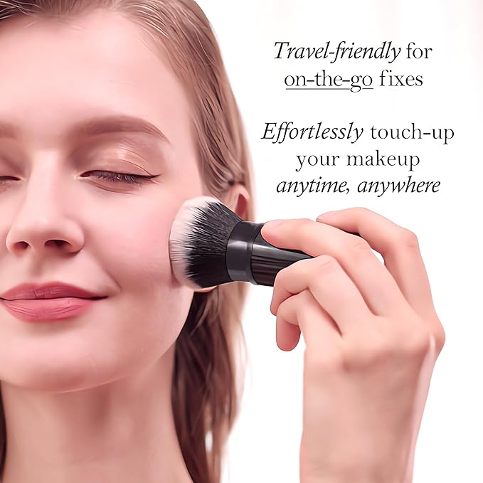 LORYP Retractable Makeup Brush Black Kabuki Foundation Brush for liquid Cream and Powder Makeup 2 Pack Travel Makeup Brush Set-Velvo Beauty