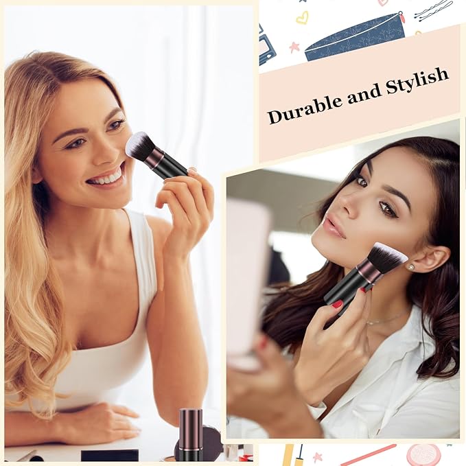 Retractable Makeup Brush, Travel Kabuki Powder Makeup Brush 2 Pack, Foundation Face Blush Brushes for Blending Liquid, Blush, Bronzer, Buffing, Sunscreen,Flawless Cosmetics-Velvo Beauty