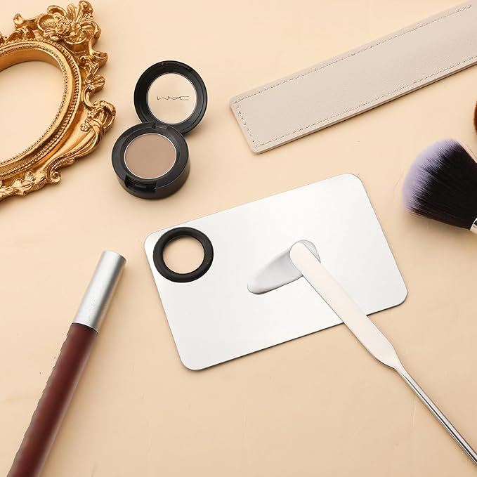 Foundation Spatula, Stainless Steel Makeup Mixing Palette with Makeup Spatula Korean Reusable Cosmetic Spatula Tool for DIY Liquid Foundation Nail Polish Contour Primer-Velvo Beauty