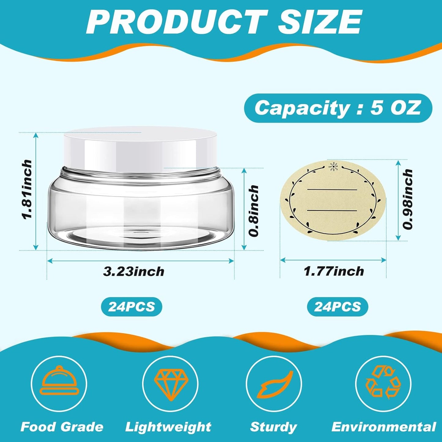 Tessco 24 Pack Plastic Jars with Lids Labels Empty Clear Plastic Jars Round Refillable Cosmetic Containers Body Butter Containers Bulk Sugar Scrub Bottle for Make Up(5 oz,White)-Velvo Beauty