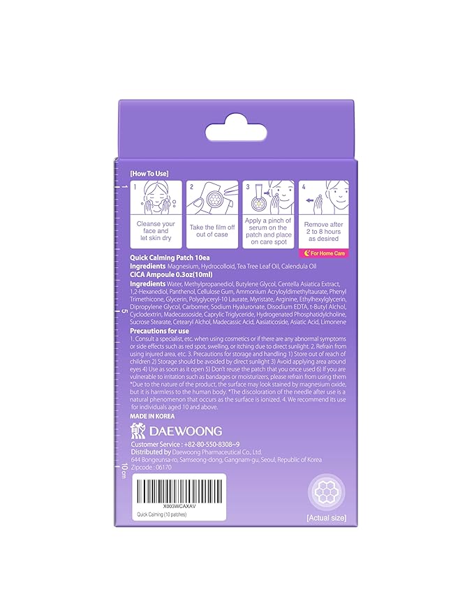 EasyDerm Quick Calming Magnesium Patches – 30 Patches Bulk Pack, Individually Wrapped Acne Care, Includes Tweezers & Ampoule, Korean Skincare, Made by Daewoong Pharmaceutical-Velvo Beauty