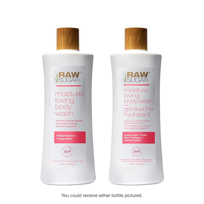 RAW SUGAR Moisture Loving Body Wash - Watermelon + Fresh Mint, Moisturizing & Refreshing Bath & Shower Gel, Sulfate-Free, Paraben-Free & Vegan (Pack of 3)-Velvo Beauty