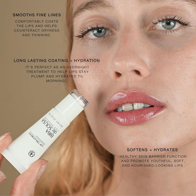 BIBA DE SOUSA The Lip Treatment- Moisturizing Lip Balm with Peptides, Amino Acids & Squalane, Fast Acting Nourishing Balm for Dry, Chapped Lips, Clear & Unscented (0.25 oz)-Velvo Beauty