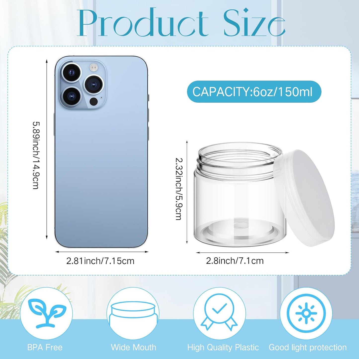 SATINIOR 100 Pcs Plastic Jars with Lids Small Containers Lids Wide Mouth Small Plastic Containers for Lotion Cream Rhinestones Body Butters Travel Storage(6 oz, Clear)-Velvo Beauty