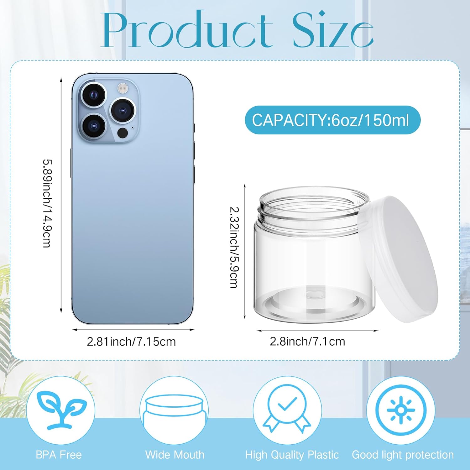 SATINIOR 100 Pcs Plastic Jars with Lids Small Containers Lids Wide Mouth Small Plastic Containers for Lotion Cream Rhinestones Body Butters Travel Storage(6 oz, Clear)-Velvo Beauty
