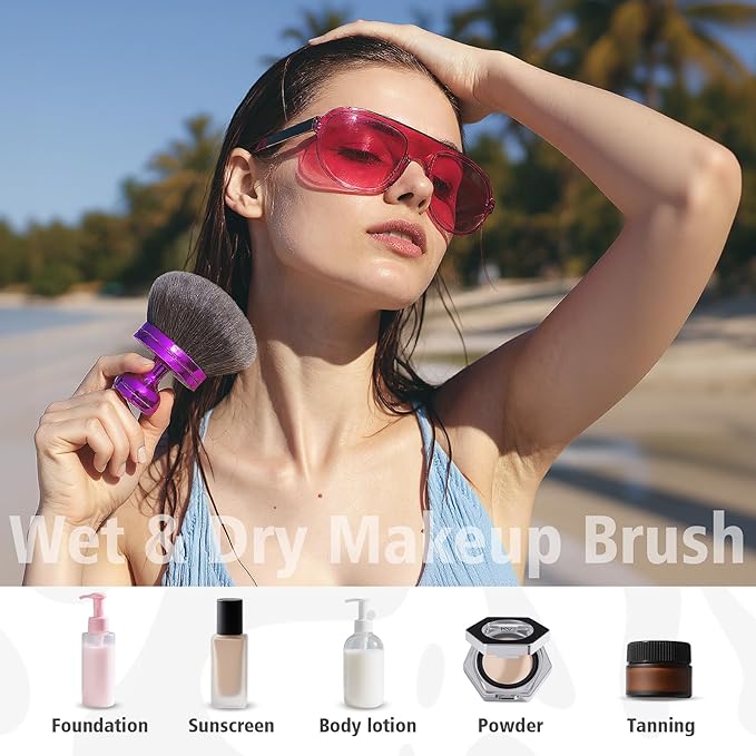 Self Tanner Brushes- Extra Large Body Kabuki Brush & Tanning Mitt, 2 Pcs, Big Body Makeup Brush for Legs, Face, Soft Self Tanning Glove Applicator for Fake Tan, Foundation, Lotion, Makeup (Purple)-Velvo Beauty
