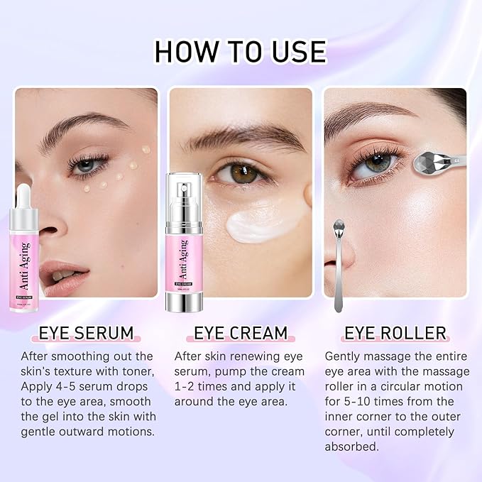 5% Caffeine Eye Cream Eye Serum Kit for Dark Circles Under Eye Treatment For Puffiness Bags And Wrinkles Eye Cream Anti Aging Eye Serum & Eye Roller 2 Fl Oz-Velvo Beauty