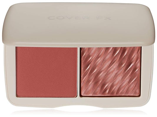 COVER FX Monochromatic Powder Blush Duo - Spiced Cinnamon: Terracotta Flush - Matte + Shimmer Finish - Create Custom, High Impact Color-Velvo Beauty