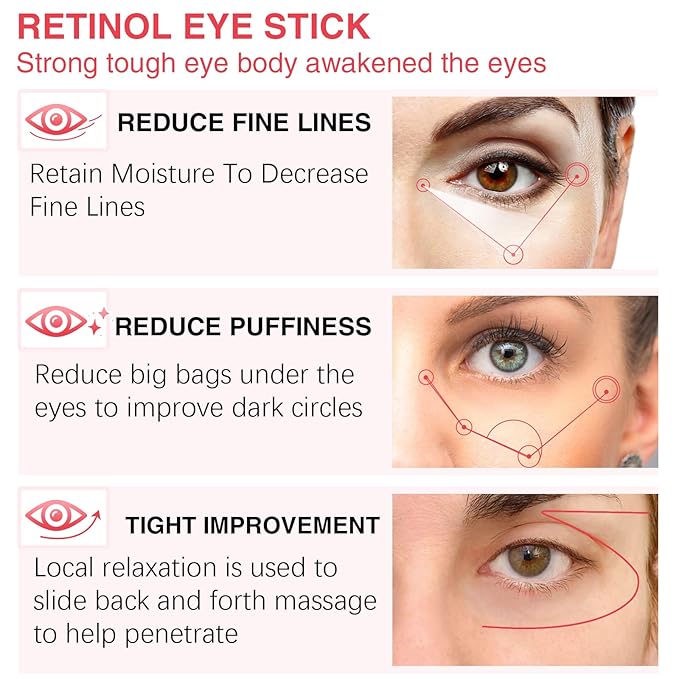 Retinol Eye Stick,Collagen Retinol Eye Cream for Dark Circles and Puffiness, Under Eye Cream Anti Aging, Eye Brightener Stick for Wrinkles Eye Balm Reduces Fine Lines(#1-Retinol Eye Stick)-Velvo Beauty
