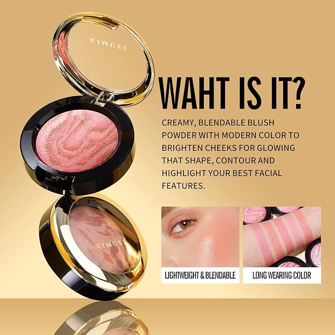 KIMUSE Baked Blush, Lighting Glow Marbleized Blush Powder Blush, Contour & Highlight Face for a Creamy Lightweight Natural Finish-Velvo Beauty