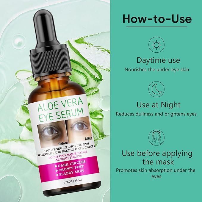 Aloe Vera Eye Serum Dark Circles Under Eye Treatment for Women to Reduce Appearance of Puffy Eyes Eye Bags Fine Lines and Wrinkles for All Skin Types, Beauty Skin Care Gift-Velvo Beauty