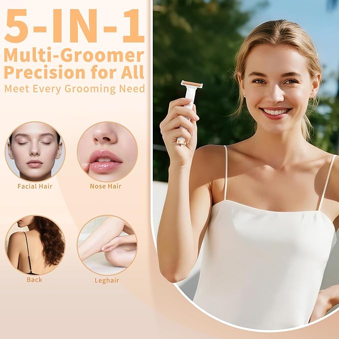 Women's 5-in-1 Electric Bikini Trimmer, USB-C Rechargeable Shaver & Trimmer for Body, Face & Nose – Painless Wet & Dry Shave (Keep Device Dry; Remove Blades for Cleaning)-Velvo Beauty