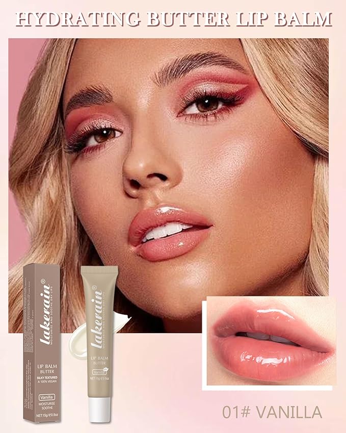Lip Butter Balm Vanilla,Hydrating Tinted Butter Lip Gloss,Clear Lip Mask Lip Care Moisturizer,Glossier Lip Treatment Balm,Non-Sticky Jelly Glow Reviver Fat Lip Oil Lipgloss,Makeup Gift for Women-01-Velvo Beauty