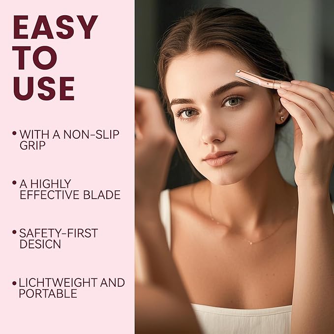 Eyebrow Razor-Face Razors for Women-Dermaplaning Tool for Face Exfoliation & Peach Fuzz with 12 Refill Blades-Facial Dermaplane Razors Shaver-Rose Gold-Velvo Beauty