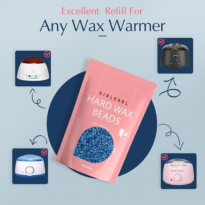 Hard Wax Beads, 1lb Wax Beans for Hair Removal, Hard Wax for Women Sensitive Skin at Home, Wax Refill Perfect for Brazilian Bikini, Eyebrow, Legs, Facial and Full Body with Chamomile Formula-Velvo Beauty