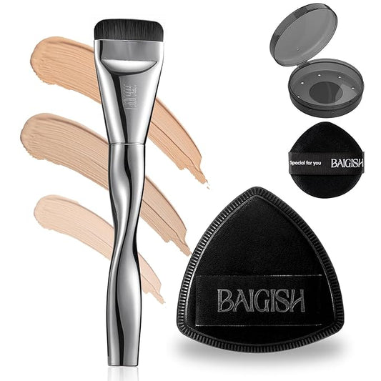 Makeup Sponge 1 Powder Puff +1 Smooth Foundation Brush for Liquid, Cream and Makeup,Super Soft, Makeup Blender, Latex Free Seamless Flawless Soft Setting Couple Set-Velvo Beauty