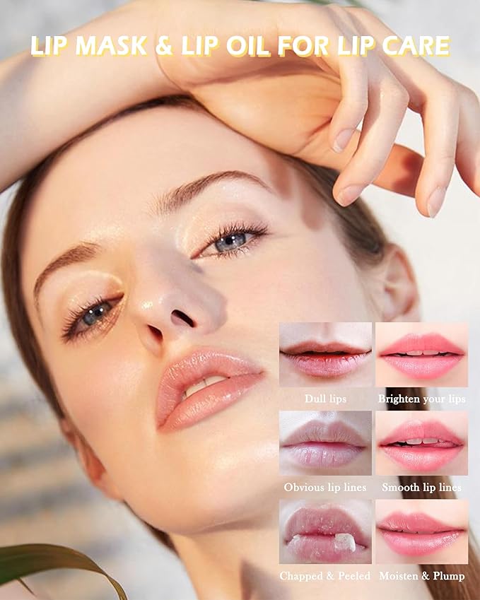 2Pcs Watermelon Lip Balm Honey Pot Lip Mask & Lip Glowy Oil Lip Care Set, Propolis Moisturizing & Nourish Hydrating Lip Gloss Repair, Reduce Lip Line & Plump Dry Cracked Lip Scrub Exfoliator -Set C-Velvo Beauty