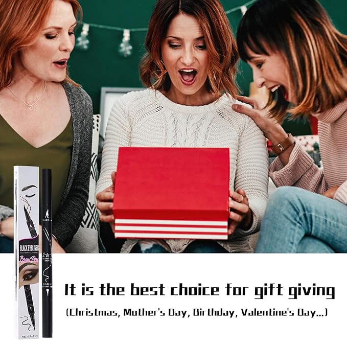 Curved 2 Tip Eyebrow Pen-Black Eyebrow Pencil With Black Eyeliner 2-in-1 Dual-Ended Create Natural Hair-Like Brows,Waterproof,Smudge Proof,Long Lasting All-Day-Velvo Beauty