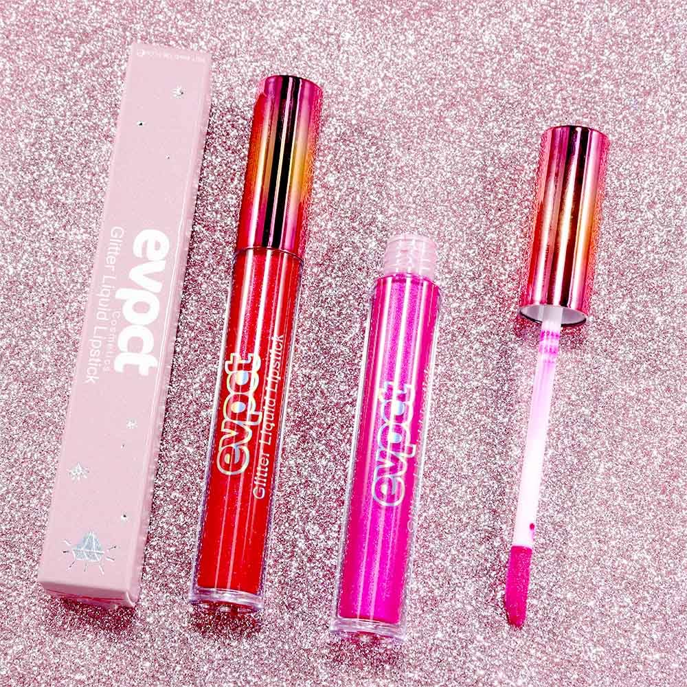 evpct 2Pcs Ruby Red Rose Pink Matte to Glitter Liquid Lipstick Set Kit for Women Long Lasting Glossy Metallic Shimmer Sparkle Lipstick Lip Gloss 3+11-Velvo Beauty