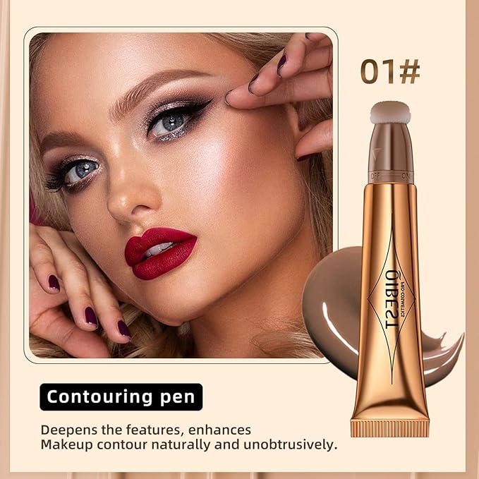 Contour Beauty Wand, Liquid Face Concealer Contouring with Cushion Applicator, Natural Matte Finish, Lightweight Blendable Cream Bronzer Stick Makeup, Cruelty-free(Contour)-Velvo Beauty