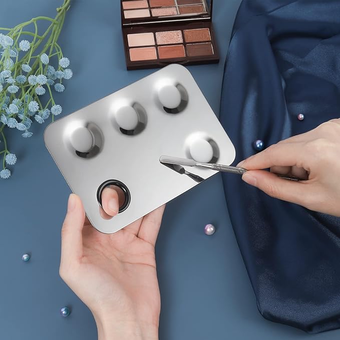 Makeup Mixing Palette, Upgrade Stainless Steel Metal Makeup Mixing Tray with Spatula Tool, Nail-art Palette for Mixing Foundation/Eye Shadow/lipstick/Nail Polish/Pigment (Rectangle)-Velvo Beauty