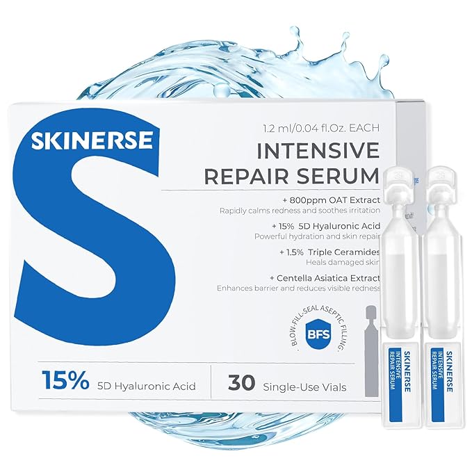 Intensive Repair Serum, 15%Hyaluronic Acid for Sensitive Skin Anti Aging Ultra Hydrating Serum for Face Calming Barrier Repair Redness Relief with Ceramides Centella 30Vials Daily Travel Care-Velvo Beauty