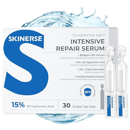 Intensive Repair Serum, 15%Hyaluronic Acid for Sensitive Skin Anti Aging Ultra Hydrating Serum for Face Calming Barrier Repair Redness Relief with Ceramides Centella 30Vials Daily Travel Care-Velvo Beauty