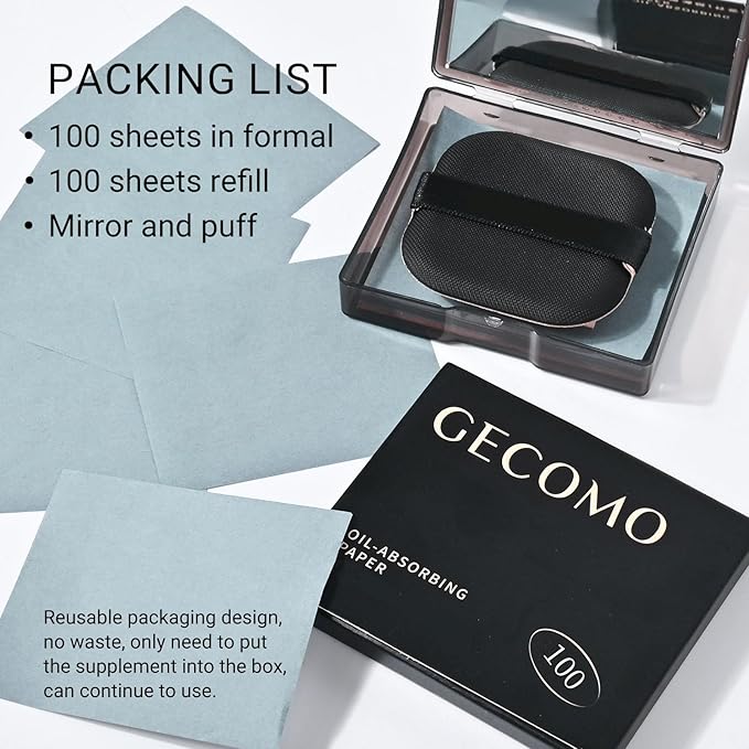 KYDA 200 Sheets Bamboo Charcoal Oil Blotting Paper with Mirror and Puff, Refills Included, Face Oil Absorbing Sheets, Makeup Friendly Oil Control Paper, Travel Size Oil Control Film-Velvo Beauty