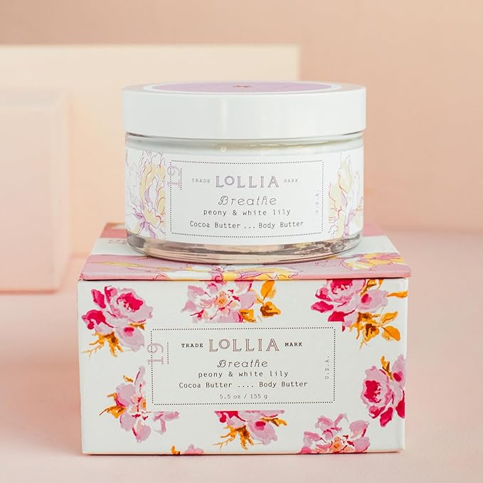 LOLLIA Breathe Body Butter, 5.5 oz. - Peony & White Lily Fragrance - Shea Butter & Cocoa Butter, Body Lotion for Women, Hydrating & Smooth Body Moisturizer-Velvo Beauty
