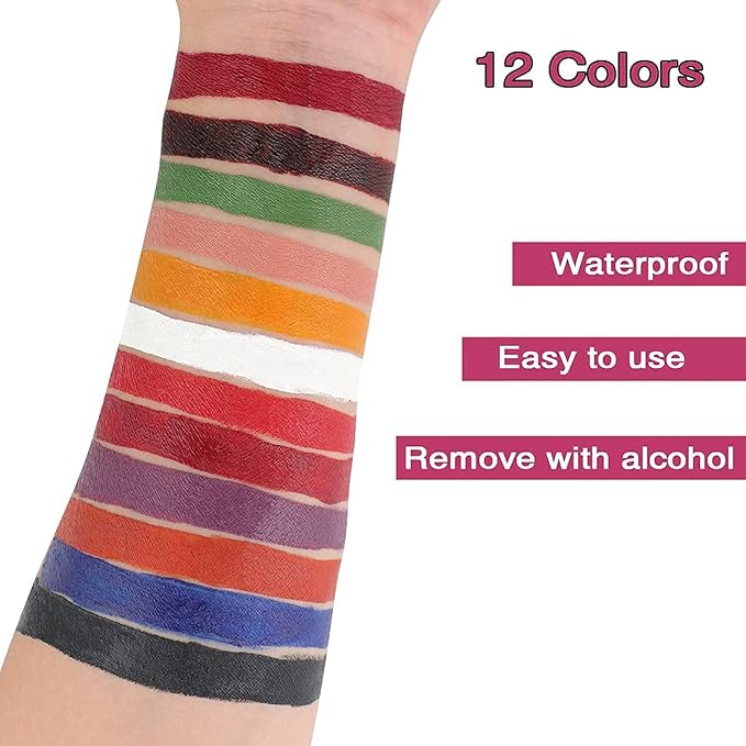 Depvision SFX 12 Color Flesh Tone Alcohol Activated Makeup Palette for Special Effects,Waterproof Skin Tone FX Makeup for Professional Makeup Artists Cosplay Halloween Theatrical Makeup-Velvo Beauty