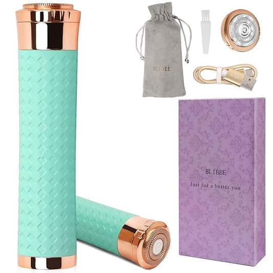 Electric Razors for Women, Rechargeable Hair Removal Device, Painless Face Electric Razor/Shaver for Lip, Arms, Face, Peach Fuzz (Green)-Velvo Beauty