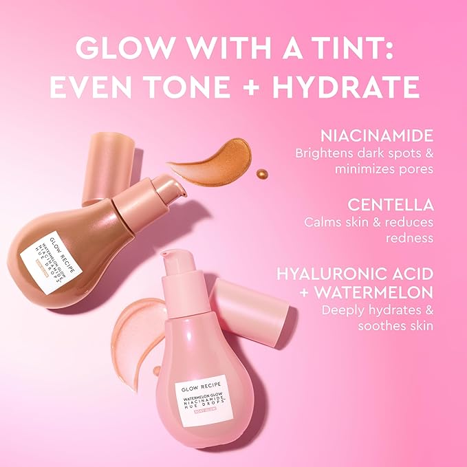 Glow Recipe Hue Drops Tinted Face Serum - Illuminating Glow Drops to Brighten & Hydrate - Skincare Makeup Primer & Liquid Highlighter to Blur Pores for a Radiant, Even Skin Tone - Rosy Glow (40ml)-Velvo Beauty