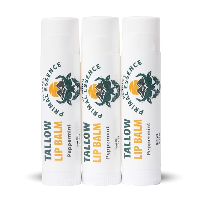 Moisturizing Tallow Lip Balm – Grass-Fed Beef Tallow with Organic Coconut Oil, Beeswax, and Vitamin E – Peppermint – Lip Balm Set – Travel Essential – 3-Pack-Velvo Beauty