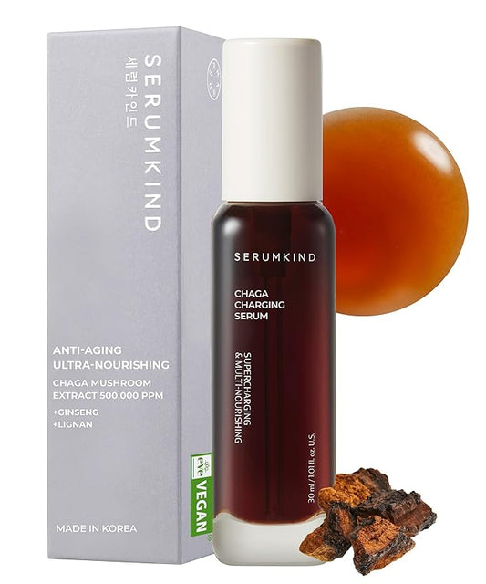 SERUMKIND Chaga Mushroom Serum for Korean Face Skincare - Beta Glucan Extract - Nourishing & Hydrating - Provides Deep Hydration for Extremely Dry Skin - Vegan & Cruelty-Free – 1.01 fl.oz.-Velvo Beauty