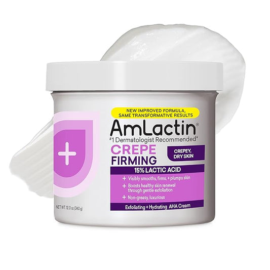 AmLactin Crepe Firming Cream - 12 oz Body Cream with 15% Lactic Acid - Exfoliator and Moisturizer for Crepey, Dry Skin (Packaging May Vary)-Velvo Beauty