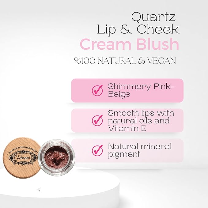 2-in-1 Cream Cheek Blush + Lip Color | Natural Mineral pigment | Soft Lips with natural oils and Vitamin E | 100% Plant ingredients, Vegan (Pink-Beige/Shimmery-Quartz, 0.25fl oz)-Velvo Beauty